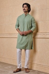 Light Green Cotton Jacquard Kurta